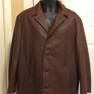 Hugo Boss Brown Leather Jacket sz L VLightly Worn